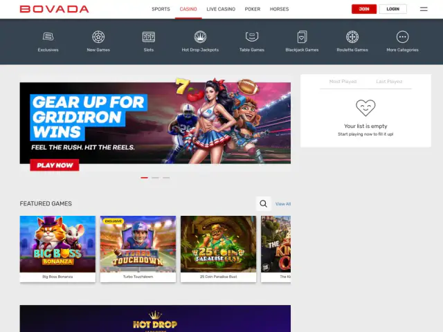 Bovada homepage
