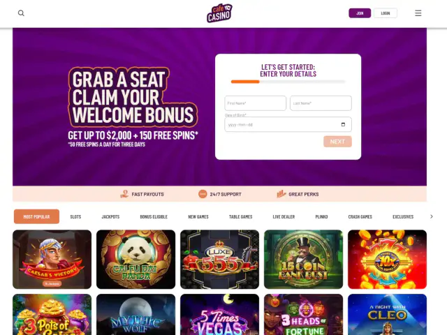 Cafe Casino homepage
