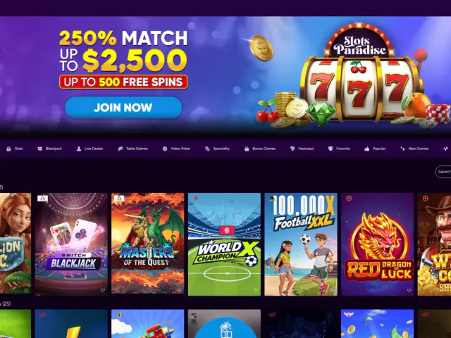 Slots Paradise homepage